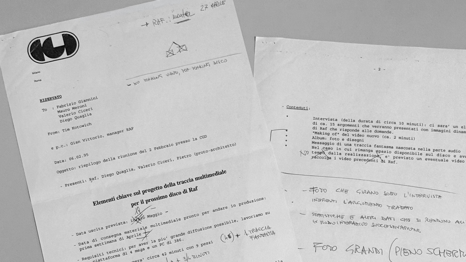Fax inviato da CGD per fare il punto sul progetto del CD-Rom di Raf